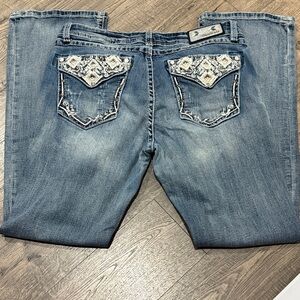Grace Blue Boot Cut Jeans with Embellished Pockets